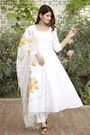 Shop_Pheeta_White Cotton Plain U Neck Anarkali Set With Chanderi Dupatta_Online_at_Aza_Fashions