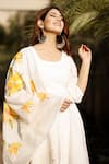 Pheeta_White Cotton Plain U Neck Anarkali Set With Chanderi Dupatta_at_Aza_Fashions