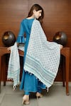 Shop_Pheeta_Blue Rayon Plain V Neck Anarkali Set With Printed Dupatta_at_Aza_Fashions