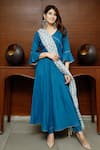 Buy_Pheeta_Blue Rayon Plain V Neck Anarkali Set With Printed Dupatta_Online_at_Aza_Fashions