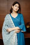 Pheeta_Blue Rayon Plain V Neck Anarkali Set With Printed Dupatta_at_Aza_Fashions