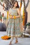 Buy_Pheeta_Green Cotton Printed Floral Motifs Round Block Anarkali Set _at_Aza_Fashions