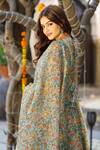 Shop_Pheeta_Green Cotton Printed Floral Motifs Round Block Anarkali Set _at_Aza_Fashions