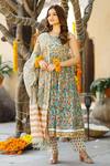 Pheeta_Green Cotton Printed Floral Motifs Round Block Anarkali Set _Online_at_Aza_Fashions