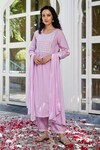 Buy_Pheeta_Purple Cotton Embroidered Thread Work Round Neck Gathered Kurta Set_at_Aza_Fashions