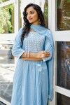 Pheeta_Blue Cotton Embroidered Thread Work Round Gathered Kurta Set_at_Aza_Fashions