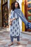 Buy_Pheeta_Blue Cotton Ornamental Print Kurta Set_at_Aza_Fashions