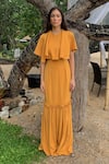 Buy_Swatee Singh_Yellow Heavy Crepe Round Cape Maxi Dress _at_Aza_Fashions