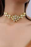 Do Taara_Gold Plated Embellished Stone Carved Choker Necklace _Online_at_Aza_Fashions