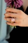 Shop_Do Taara_Gold Plated Diamonds Floral Meenakari Ring _at_Aza_Fashions