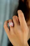 Do Taara_Gold Plated Diamonds Floral Meenakari Ring _Online_at_Aza_Fashions