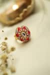 Buy_Do Taara_Gold Plated Diamonds Floral Meenakari Ring _Online_at_Aza_Fashions