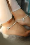 Shop_Do Taara_Silver Plated Kundan Layered Pearl Anklets -Set of 2 _at_Aza_Fashions