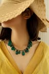 Shop_Do Taara_Green Semi-precious Stones Drop Necklace _at_Aza_Fashions