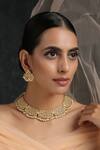 Buy_Paisley Pop_Gold Plated Silver Alloy Filigree With Pearl Drop Choker Set_at_Aza_Fashions
