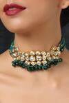 Shop_Paisley Pop_Gold Plated Silver Alloy Kundan Choker With Bead Drops _at_Aza_Fashions