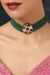 Shop_Paisley Pop_Green Silver Alloy Kundan Pendant Choker _at_Aza_Fashions
