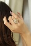 Shop_Do Taara_Gold Plated Kundan Ring_at_Aza_Fashions