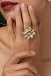 Shop_Paisley Pop_Gold Plated Silver Alloy Floral Kundan Ring _at_Aza_Fashions