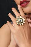 Paisley Pop Gold Plated Kundan Floral Adjustable Ring Online at Aza Fashions Paisley Pop_Gold Plated Kundan Floral Adjustable Ring _Online_at_Aza_Fashions