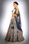 Shop Gopi Vaid Blue Dupatta - Organza, Lehenga And Blouse - Cotton Silk Floral Embroidered Set at Aza Fashions Shop_Gopi Vaid_Blue Dupatta - Organza, Lehenga And Blouse - Cotton Silk Floral Embroidered Set _at_Aza_Fashions