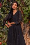 Buy_Beige_Black Chanderi, Cotton, Silk Organza Sequins, Cut Work V-neck Ruched Kurta Set_Online_at_Aza_Fashions