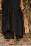 Shop_Beige_Black Chanderi, Cotton, Silk Organza Sequins, Cut Work V-neck Ruched Kurta Set_Online_at_Aza_Fashions