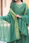 Buy_Beige_Green Chanderi Embroidered Dori Scallop Neck Floral Booti Kurta Set 