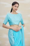 Shop_Nazaakat by Samara Singh_Blue Chanderi Embroidery Straight Pre-draped Pant Saree Set_Online_at_Aza_Fashions