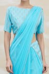 Nazaakat by Samara Singh_Blue Chanderi Embroidery Straight Pre-draped Pant Saree Set_at_Aza_Fashions