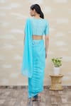 Shop_Nazaakat by Samara Singh_Blue Chanderi Embroidery Straight Pre-draped Pant Saree Set_at_Aza_Fashions