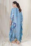 Shop_The Boozy Button_Blue Moroccan Silk Digital V Neck Pillow Talk Kaftan  _at_Aza_Fashions