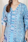 Shop_The Boozy Button_Blue Moroccan Silk Digital V Neck Pillow Talk Kaftan  _Online_at_Aza_Fashions