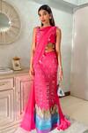 Buy_Shweta Aggarwal_Pink Georgette, Pure Raw Silk And Net Embroidered Pre-draped Saree With Blouse _at_Aza_Fashions
