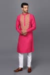 Buy_Seven_Pink Cotton Silk Embroidered Kurta Set _at_Aza_Fashions