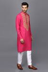 Seven_Pink Cotton Silk Embroidered Kurta Set _Online_at_Aza_Fashions