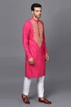 Buy_Seven_Pink Cotton Silk Embroidered Kurta Set _Online_at_Aza_Fashions