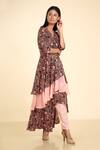 Preeti Jhawar_Brown Crepe Printed Kurta And Pant Set_Online_at_Aza_Fashions