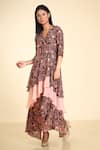 Shop_Preeti Jhawar_Brown Crepe Printed Kurta And Pant Set_Online_at_Aza_Fashions