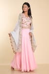 Preeti Jhawar_Pink Georgette Embroidery Blouse Round Cape Open And Lehenga Set _Online_at_Aza_Fashions