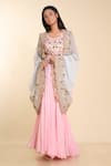 Buy_Preeti Jhawar_Pink Georgette Embroidery Blouse Round Cape Open And Lehenga Set _Online_at_Aza_Fashions