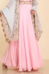 Preeti Jhawar_Pink Georgette Embroidery Blouse Round Cape Open And Lehenga Set _at_Aza_Fashions