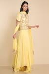 Preeti Jhawar Yellow Georgette Silk Mandarin Collar Asymmetric Lehenga Set Online at Aza Fashions Preeti Jhawar_Yellow Georgette Silk Mandarin Collar Asymmetric Lehenga Set_Online_at_Aza_Fashions