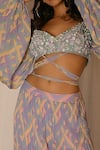 Shop_Nirmooha_Multi Color Chiffon Printed Geometric Sweetheart Neck Crop Top And Flared Pant Set _Online_at_Aza_Fashions