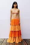 Nirmooha_Orange Georgette Printed Layered Skirt _Online_at_Aza_Fashions