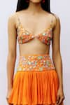 Shop_Nirmooha_Orange Georgette Embellished V Neck Crop Top _at_Aza_Fashions