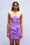 Buy_Nirmooha_Purple Stretch Denim Embroidery Round Bodycon Dress _Online_at_Aza_Fashions