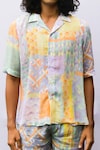 Buy_Nirmooha_Multi Color Chinon Chiffon Printed Shirt And Shorts Set _Online_at_Aza_Fashions
