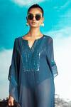 Shop_Nirmooha_Blue Georgette Embroidery Round Embellished Kaftan _at_Aza_Fashions