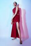 Buy_Nirmooha_Red Scuba Georgette High Slit Long Skirt_at_Aza_Fashions